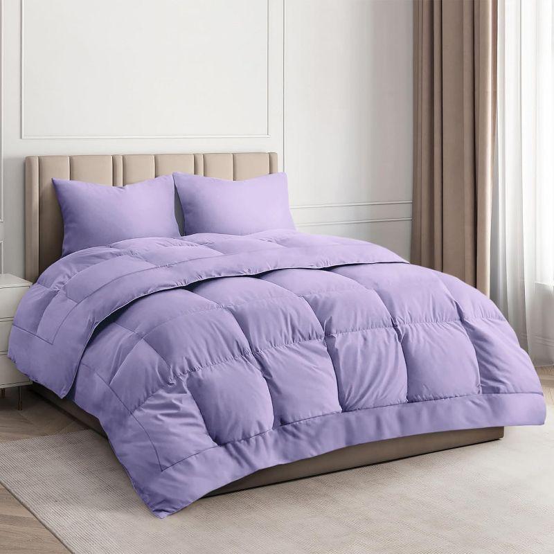 CGK Linens Premium All-Season Down Alternative Comforter - Fluffy Oversized Duvet Insert in Lavender, Size Full