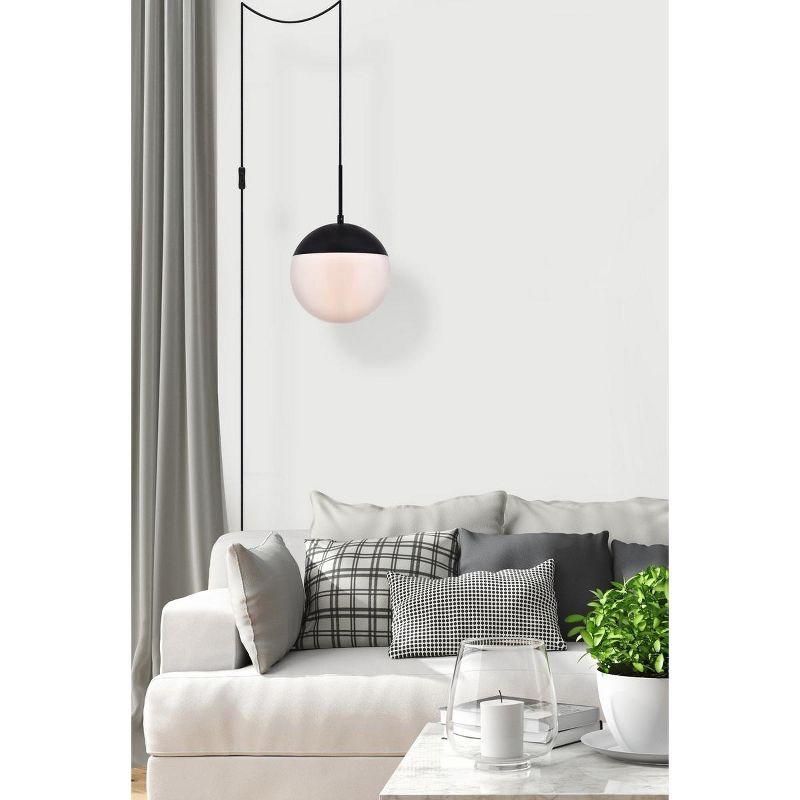 Elegant Lighting Eclipse 1 Light Black plug in pendant With Frosted White Glass