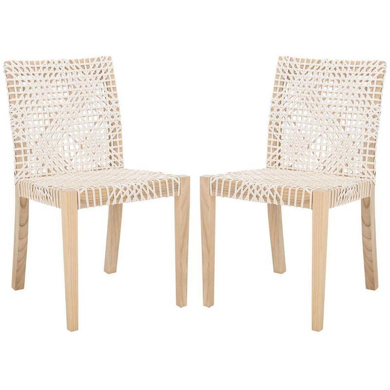 Tyria White Leather and Teak Dining Chair Set