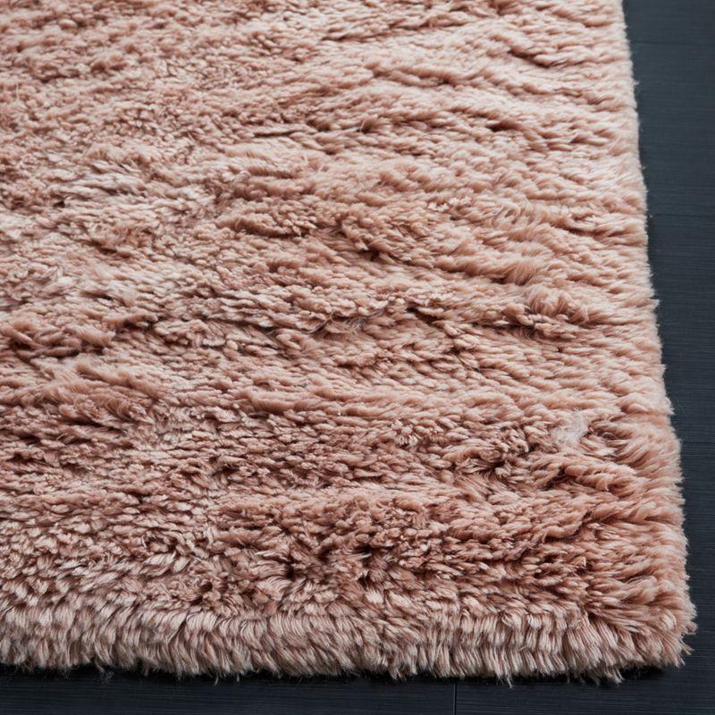 Plush Pink Shag 6' x 9' Hand-Knotted Wool & Cotton Area Rug