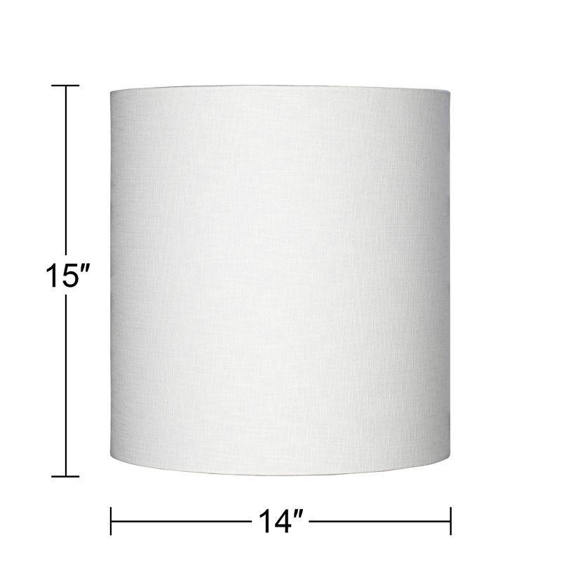 Springcrest White Tall Linen Medium Drum Lamp Shade 14" Top x 14" Bottom x 15" High (Spider) Replacement with Harp and Finial