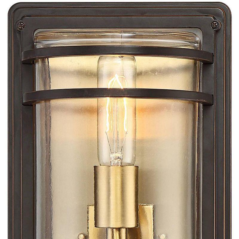 John Timberland Habitat Modern Wall Light Sconce Bronze Brass Hardwire 7 1/2" 2-Light Fixture Clear Glass for Bedroom Bathroom Vanity Reading House