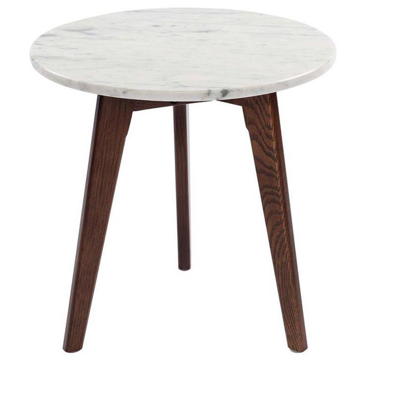 Cherie 19" Round White Marble and Elm Wood Side Table