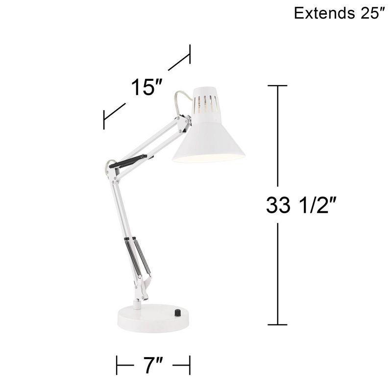 360 Lighting Shoup 33 1/2" Tall Large Modern Desk Lamp USB Port Architect Adjustable Height White Finish Metal Single Home Office Living Room Charging