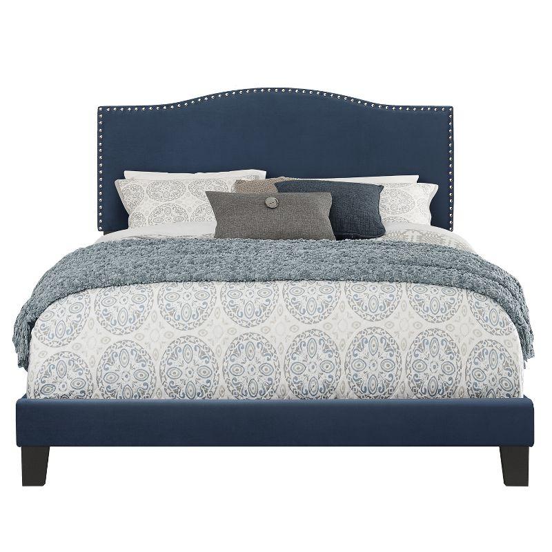 Queen Kiley Velvet Upholstered Bed Blue - Hillsdale Furniture: Plush Fabric, Nailhead Detail, Wood Frame Slats