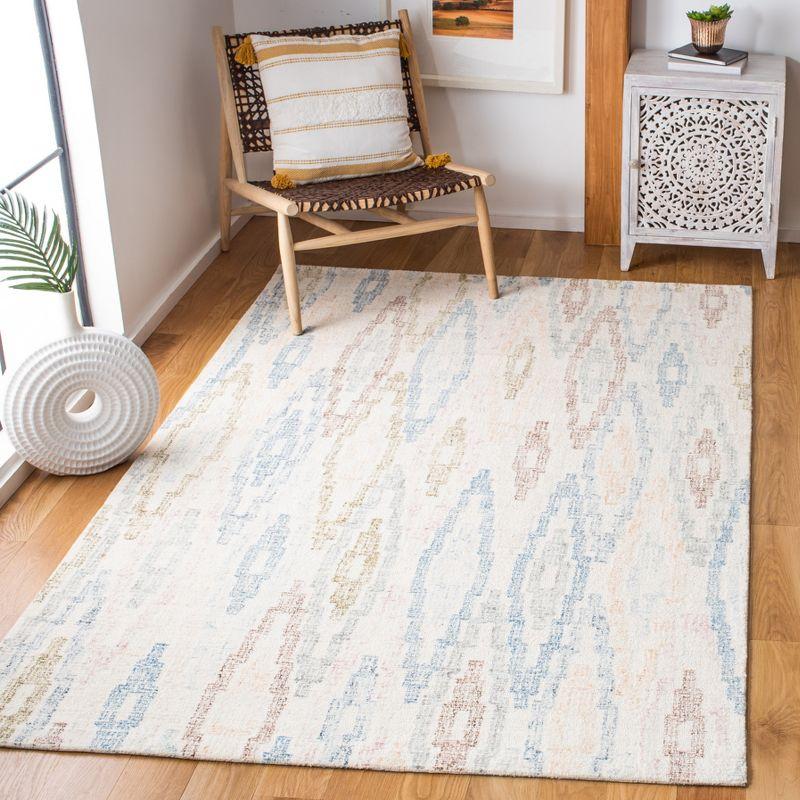 Ivory and Blue Hand-Tufted Wool Geometric Area Rug