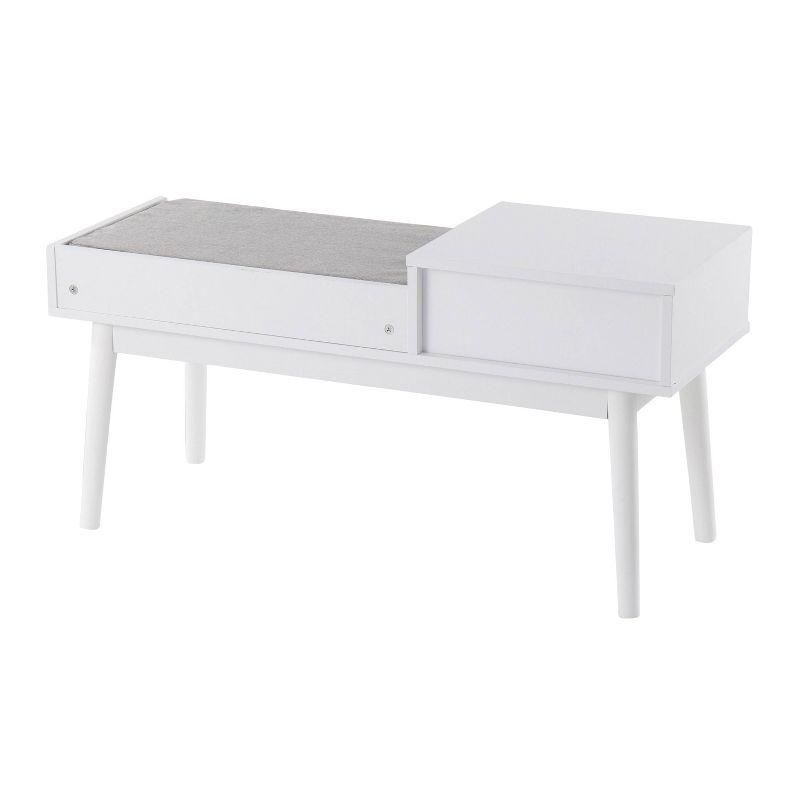 Modern White and Gray Wood Bench with Storage Drawer