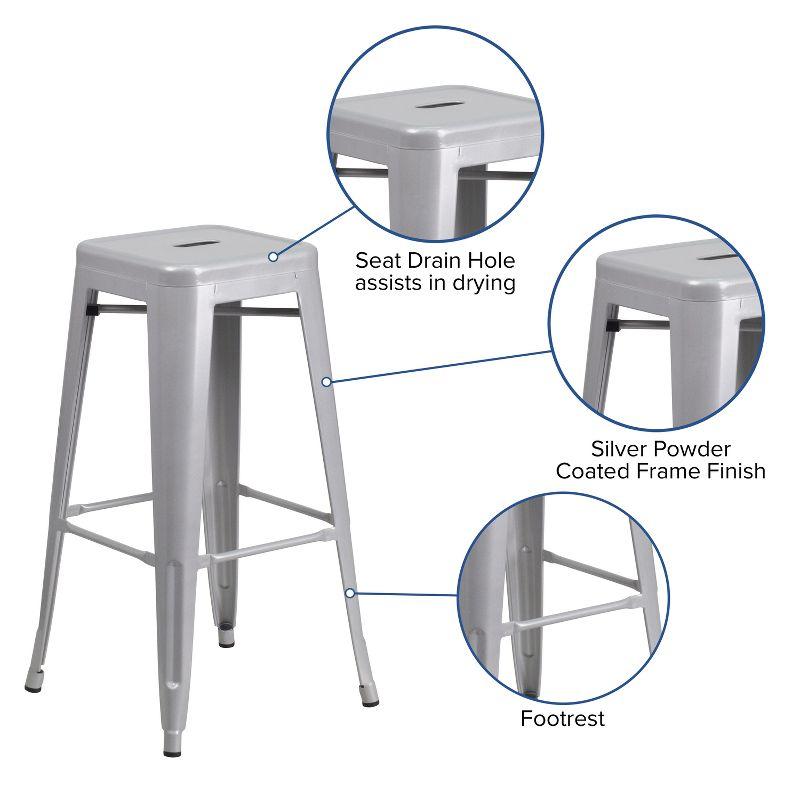 Flash Furniture Commercial Grade 30" High Backless Silver Metal Indoor-Outdoor Barstool with Square Seat
