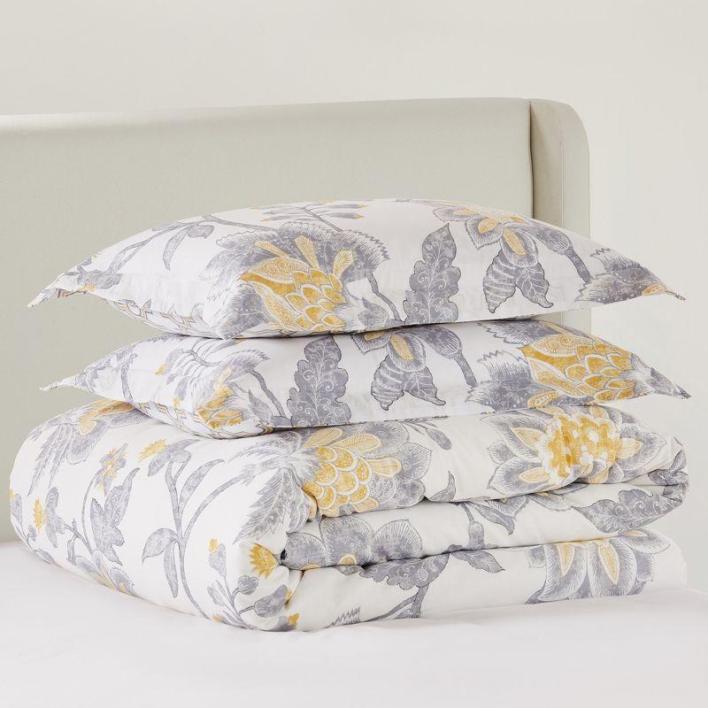 Twin White Cotton Reversible Floral Duvet Set