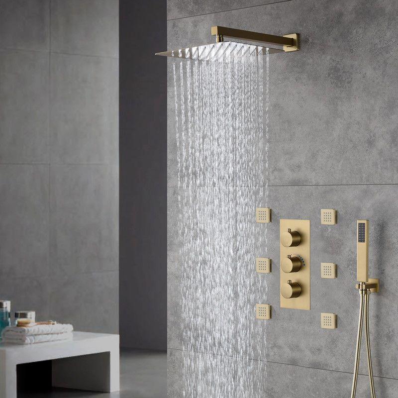 CASAINC M6001-A-12-BG Revitalize 12 Inch Luxury Thermostatic Complete Shower System with Rough-in Valve