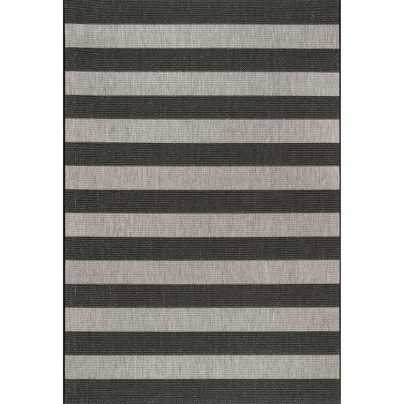 Reversible Black Stripe Synthetic 6'3" x 9'2" Outdoor Rug