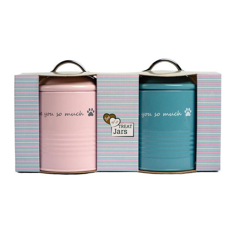 Blush Pink and Sky Blue Airtight Metal Dog Treat Canisters