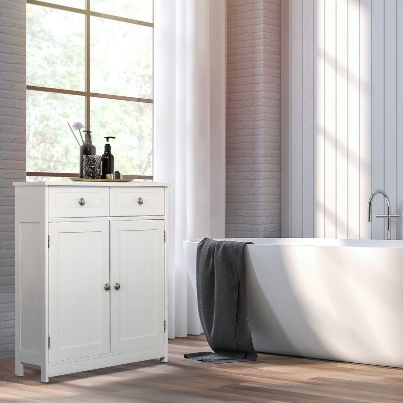 White MDF Freestanding Bathroom Cabinet with Adjustable Shelving