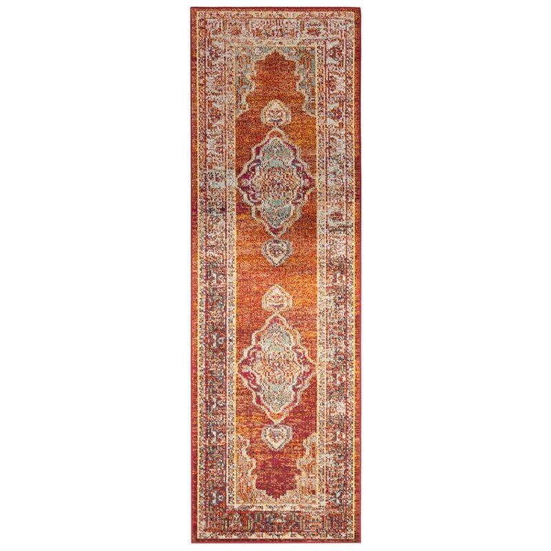 Orange and Light Blue Synthetic Oriental Runner Rug, 2'2" x 11'