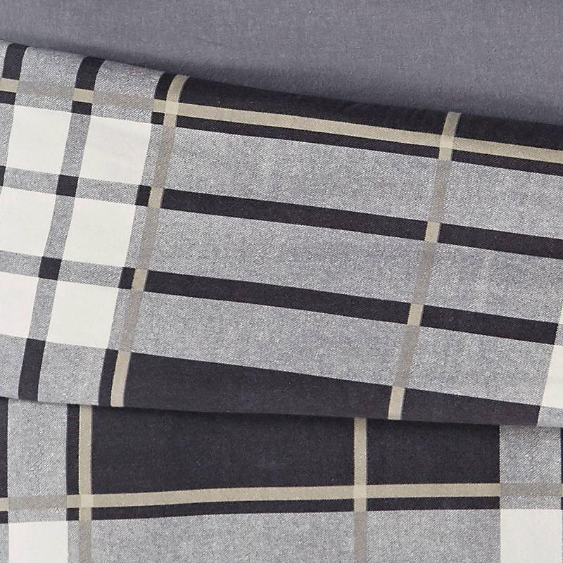 2pc Twin/Twin Extra Long Milo Plaid Flannel Duvet Cover Set Gray - Truly Soft: Cotton Material, 180 Thread Count, Includes Sham