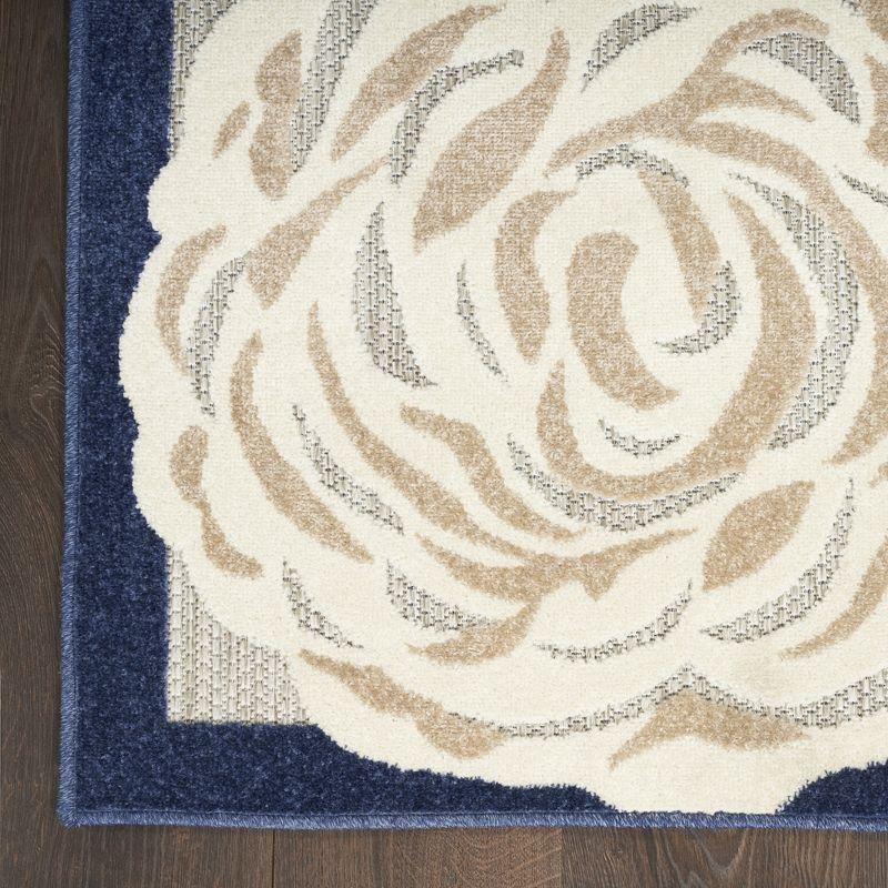 Aloha Blue/Grey Floral Power-Loomed Outdoor Rug 6' x 9'