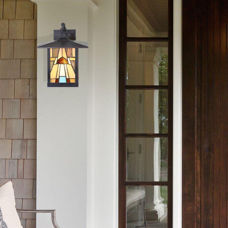 11.75" 1-Light Mona Mission Style Outdoor Wall Lantern Sconce Bronze - River of Goods: Stained Glass, ETL Listed, Weather-Resistant