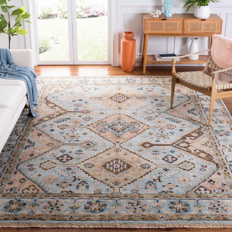 Samarkand Light Blue Hand-Knotted Wool 9' x 12' Area Rug