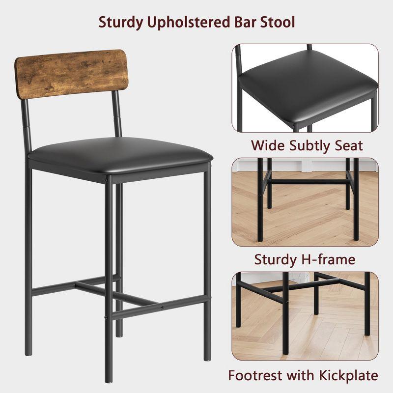 Whizmax Bar Table Set for 2 with Footrest, Kitchen Dining Table with 2 Upholstered Chairs, Small Space Counter Height Barstools for Counter Bar, Brown