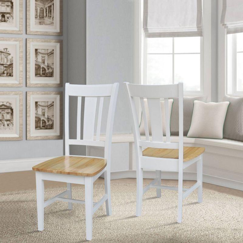 Set of 2 White and Natural Wood Slat Back Dining Chairs