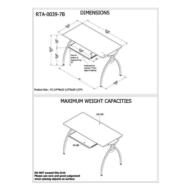 Contemporary Clear Glass Top Computer Desk with Pull Out Keyboard Panel Clear - Techni Mobili: Curved Steel Frame, Mahogany Veneer, Home Office