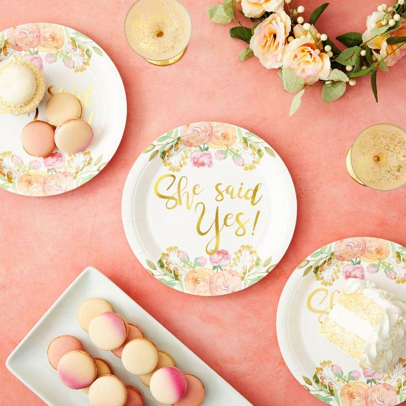 Sparkle and Bash 48-Pack Gold Foil She Said Yes Plates for Engagement Party, Bridal Shower Decorations, Bachelorette, Floral Design, 9 In