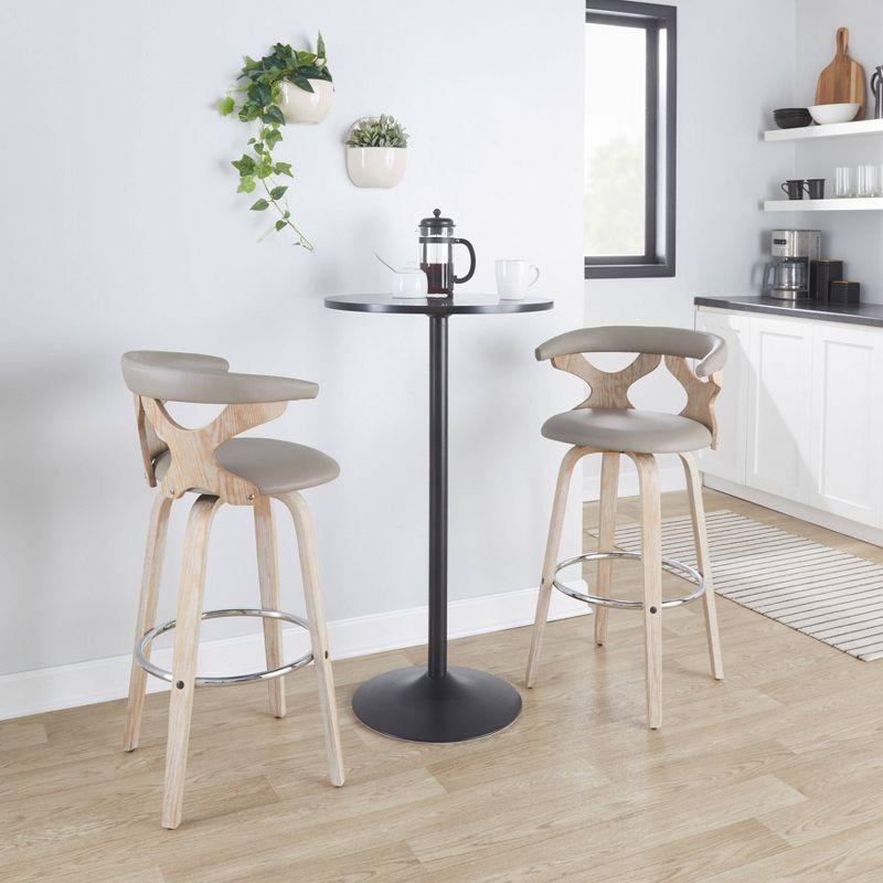 Set of 2 Gardenia Barstools White Wash/Light Gray PU: LumiSource, Fixed-Height, Swivel, Contemporary Design