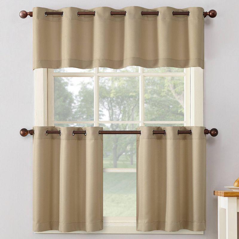 2pc 56"x24" No. 918 Semi-Sheer Montego Casual Textured Grommet Kitchen Curtain Tier Pair Taupe: 24 Inch Kitchen Window Curtains