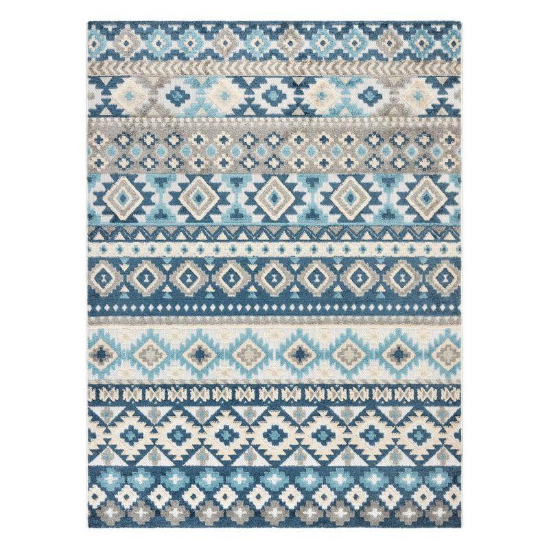 TOWN & COUNTRY EVERYDAY Dahlia Southwestern Stripe Outdoor Rug Blue Multi