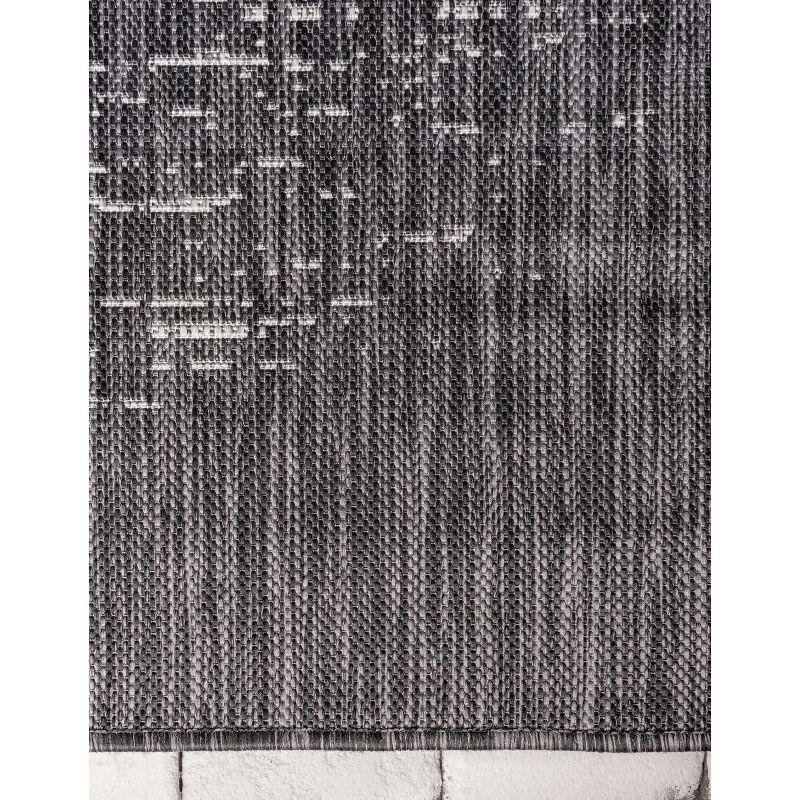 Charcoal Gray Abstract Synthetic 9' x 12' Washable Outdoor Rug