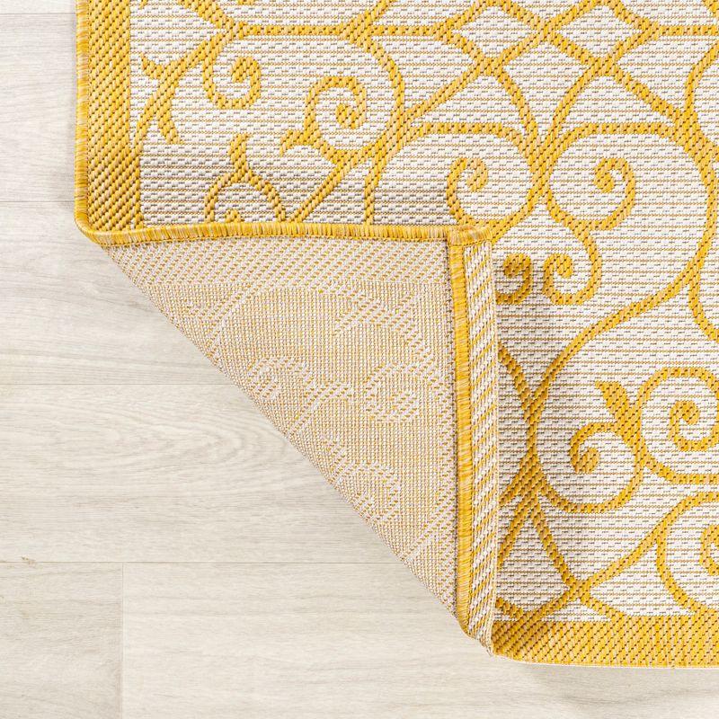 5' x 5' Madrid Vintage Filigree Textured Weave Indoor/Outdoor Area Rug, Cream/Yellow - JONATHAN Y