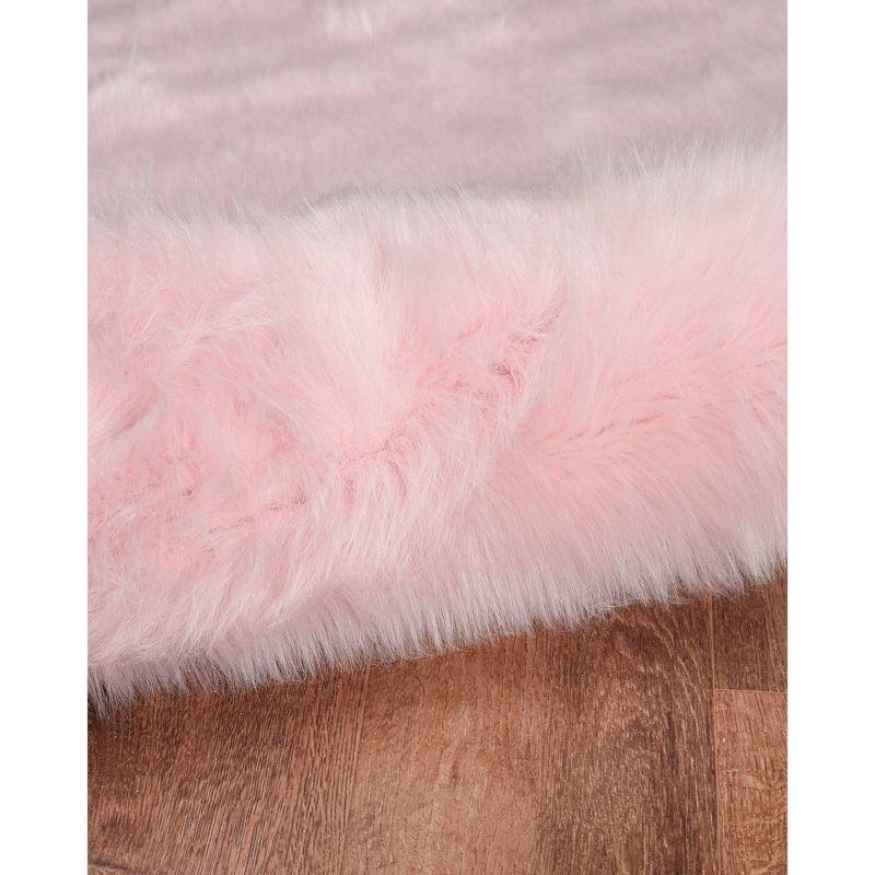 Pink Faux Sheepskin Rectangular Tufted Rug 5' x 7'