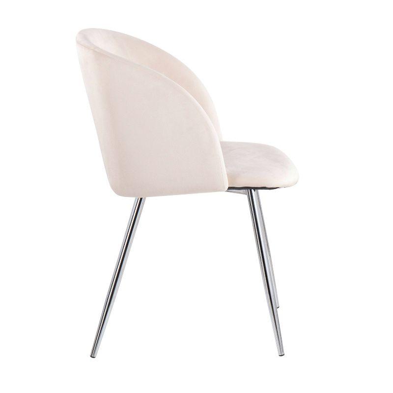 Set of 2 Fran Dining Chairs Velvet/Metal Chrome/Cream: Padded, Tapered Legs, LumiSource