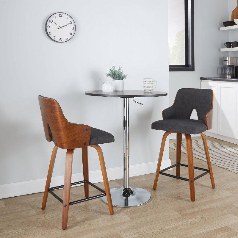 Set of 2 Stella Counter Height Barstools Walnut/Charcoal/Black - LumiSource: Fixed-Height, Swivel Seat, Footrest