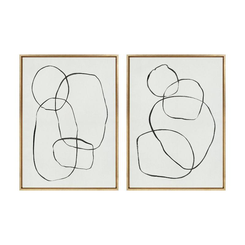 Set of 2 Black and Gold Abstract Canvas Wall Art