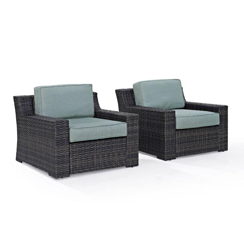 2pk Beaufort Outdoor Steel Arm Chairs Mist/Brown - Crosley: Patio Furniture with Removable Cushions