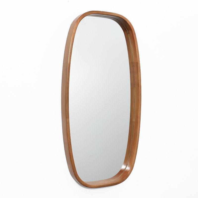 LuxenHome Natural Rubberwood Frame Rounded Rectangle Wall Mirror Brown