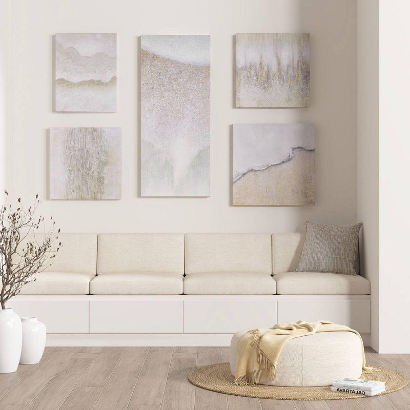 Madison Park 5pc Natural Essence Hand Embellished Abstract Gallery Canvas Wall Art Set: Modern Decor, MDF Frame