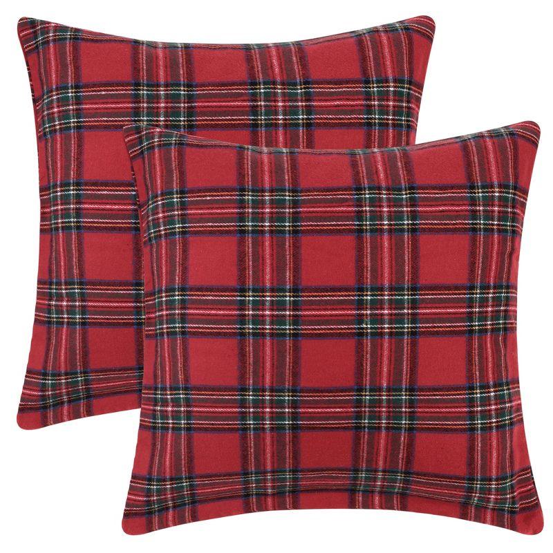 Unique Bargains Festive Plaid Scottish Tartan Pillow Covers 2 Pcs Large Plaid Red 20" x 20"