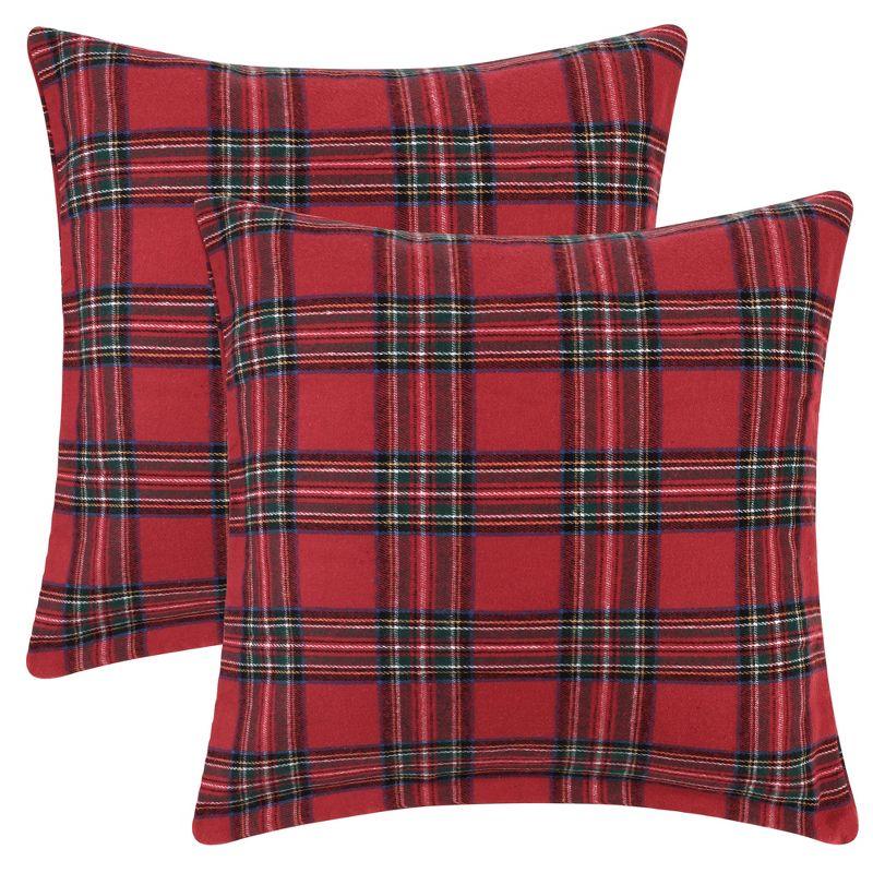 Red Tartan Plaid Polyester Euro Pillow Covers, 20x20, 2 Pcs