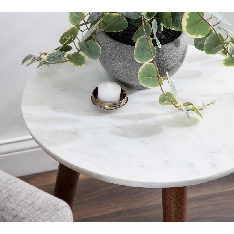 Walnut Brown and White Marble Round Side Table