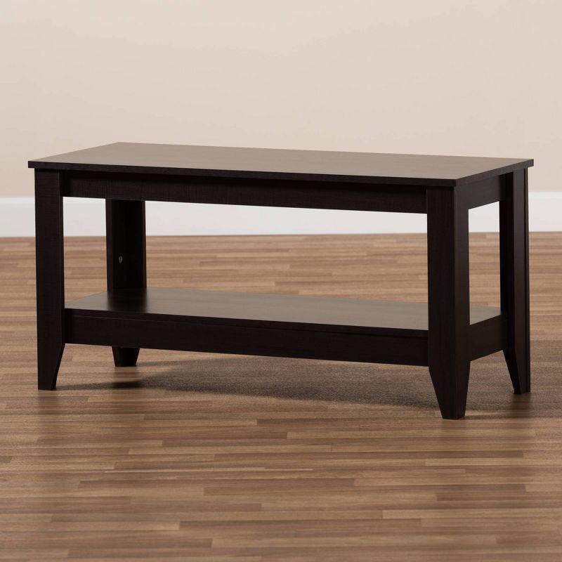 Elada Wenge Wood Coffee Table Dark Brown - Baxton Studio: Lower Shelf, Elegant Tapered Legs, Modern Design