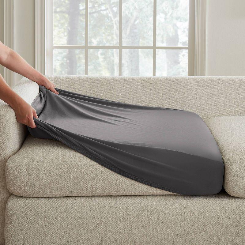 Charcoal Gray Stretch Velvet Extra Long Sectional Cushion Cover