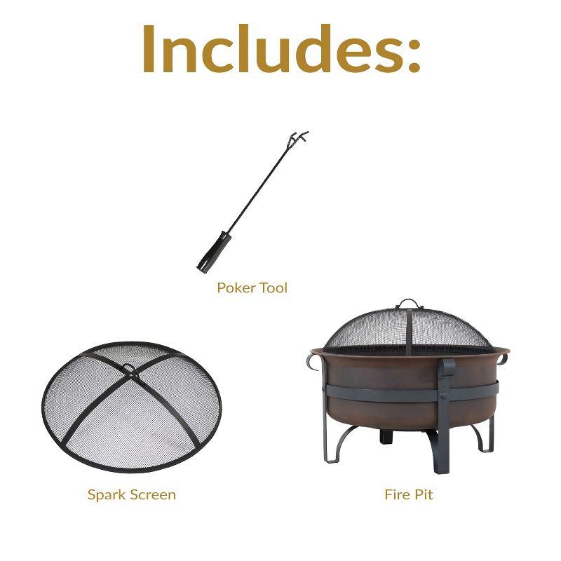 Sunnydaze Outdoor Camping or Backyard Large Round Cauldron Fire Pit Bowl with Log Poker and Spark Screen - 29"