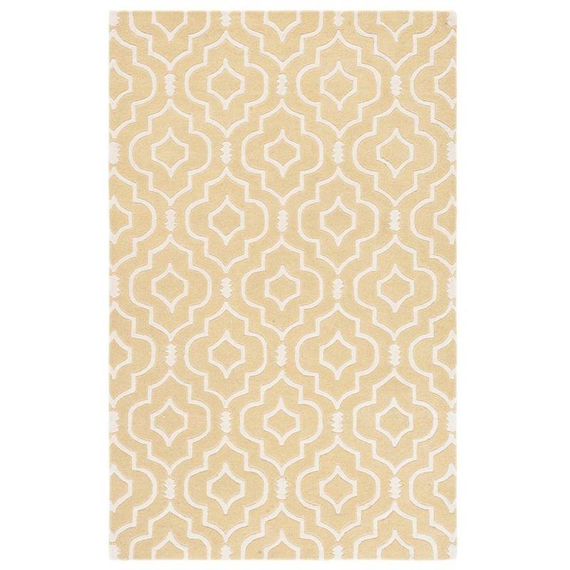 Ivory and Light Gold Geometric Wool Tufted Rug, 5' x 8'