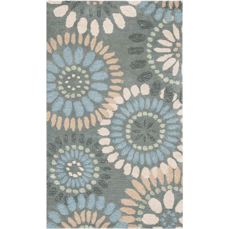 Country Charm Blue Floral Hand-Tufted Wool Rug - 3' x 5'