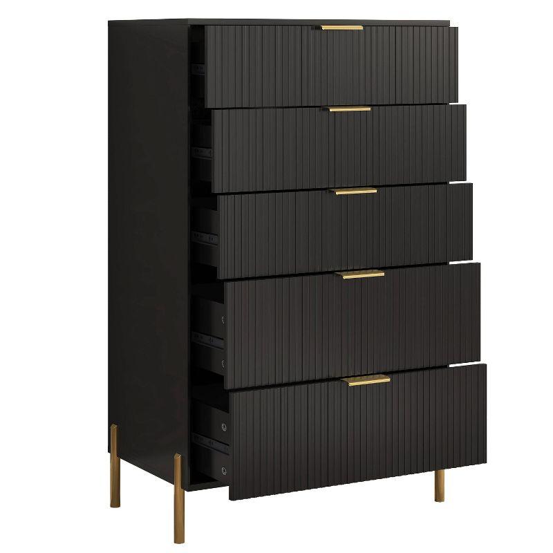 Festivo 5 Drawer Chest of Drawers Black: Modern Vertical Dresser, MDF Construction, Includes Anti-Tip Hardware