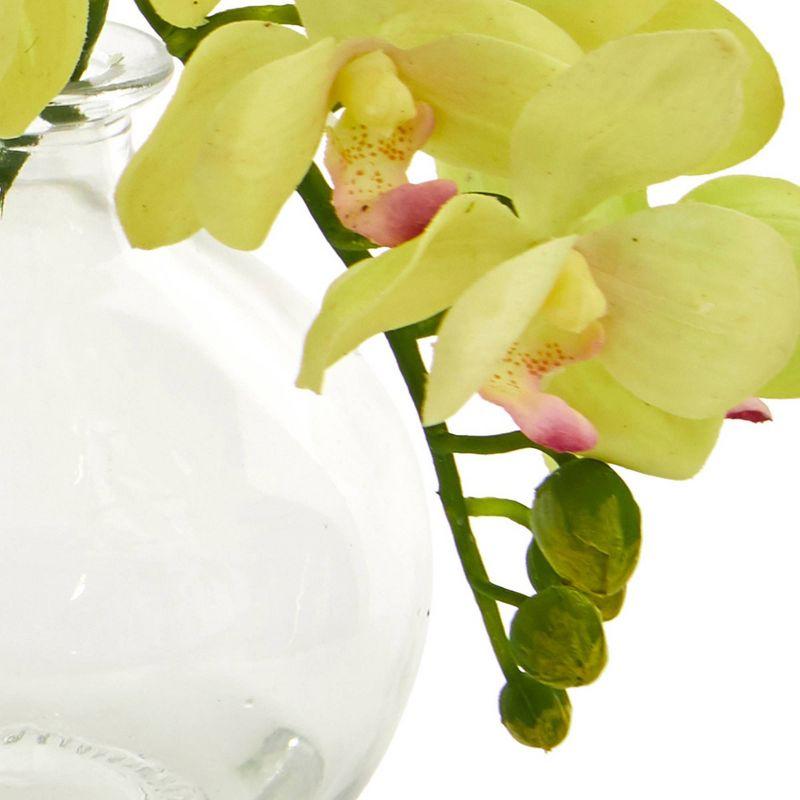 Nearly Natural 9" 3pc Artificial Phalaenopsis Orchid Arrangement in Glass Vase : Faux Floral Decor, Indoor Display