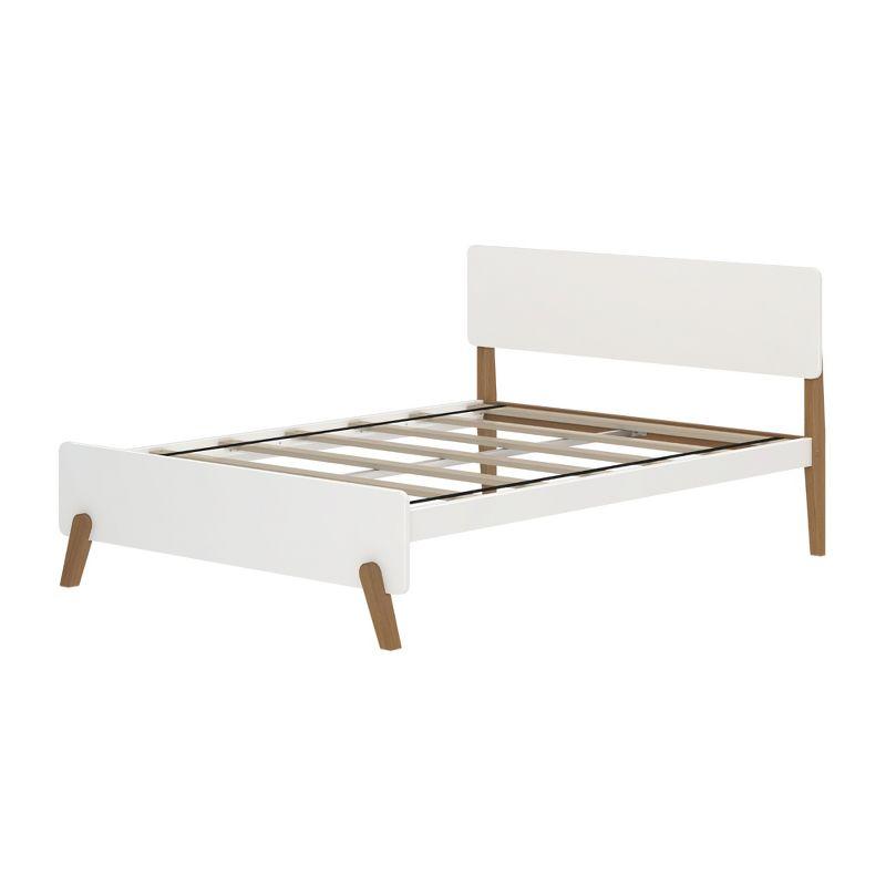 Mid-Century Modern Full-Size White and Pecan Wood Platform Bed