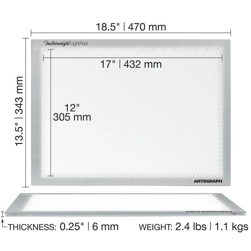 Artograph Featherweight Ultra Thin Lightpad, 12" x 17" Dimmable Slim LED Lightbox Drawing Board for Tracing, Crafting, and Drafting